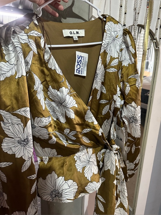 O.l.m Dresses & Skirts - Women's Mustard Floral Wrap blouse size large nwt!!